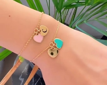 Charm bracelet | initial bracelet | enamel heart bracelet | enamel hearts charm bracelet | mommy bracelet | custom bracelet |