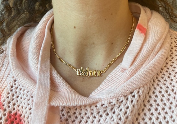 Gothic nameplate shop necklace