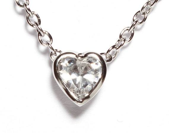 Diamond Heart Shape Solitaire Necklace Solitaire Heart Etsy