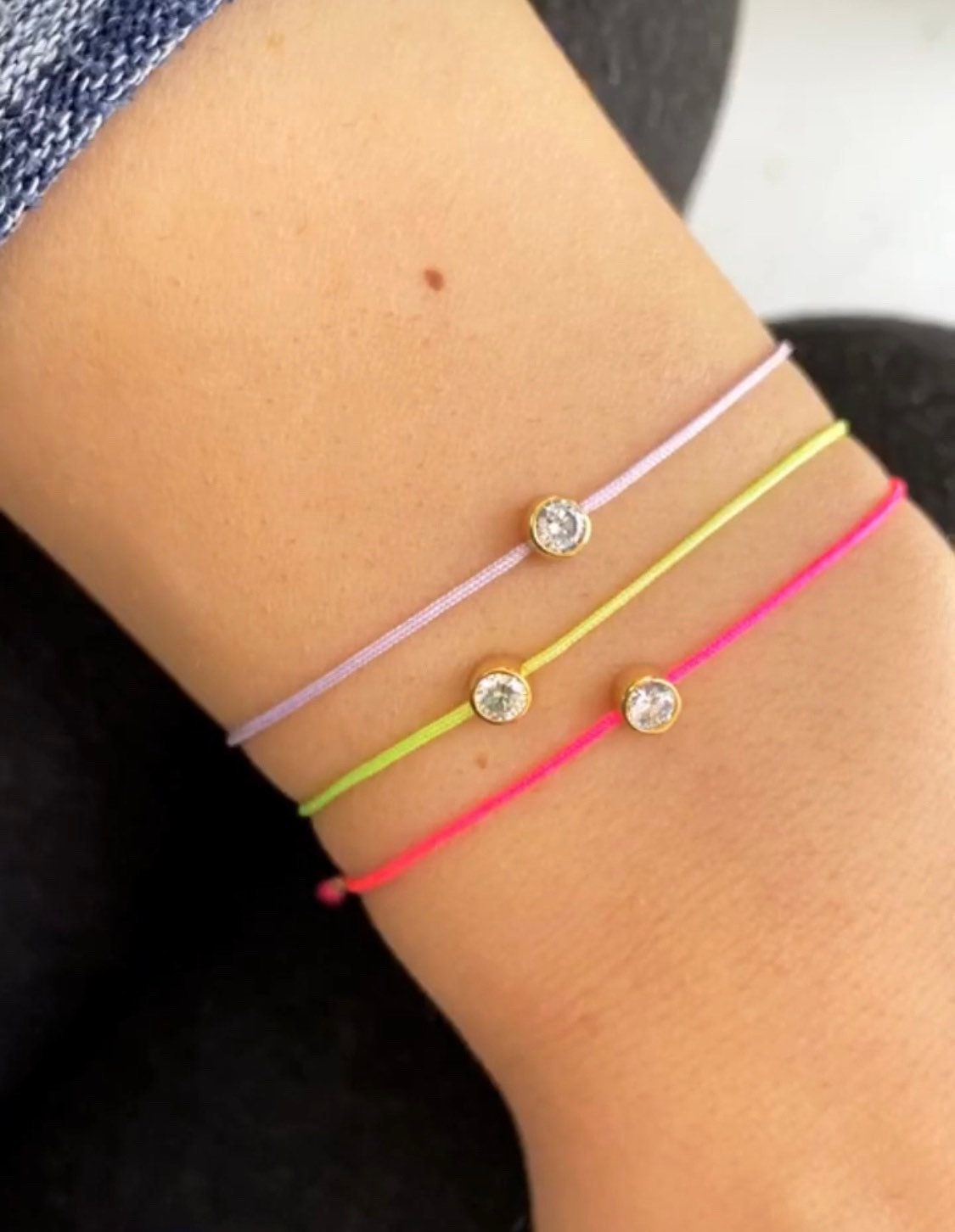 Diamond String Bracelet. CZ String Bracelet. Bezel CZ String Etsy