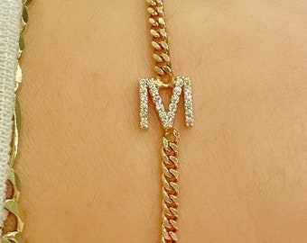 Initial bracelet | Personalized bracelet | Sterling silver and gold plated custom  Cuban link bracelet | custom curb link bracelet