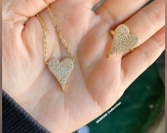Gold filled heart ring and heart necklace. Color gold. Ring available in Sizes 5-9.