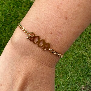 Cuban link personalized year bracelet | personalized curb link custom bracelet | year bracelet