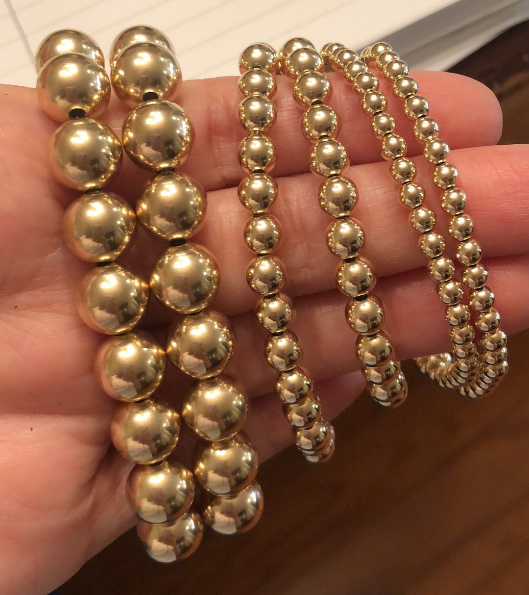 14k Gold Filled Bead Ball Bracelets in Rose Gold and Yellow Gold. Make
