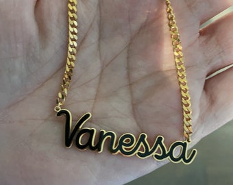 Personalized Heather Curb link necklace. Enamel custom curban link choker. Enamel Name necklace. cuban link/chain link name necklace.