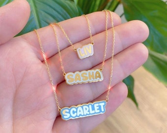 Enamel Outline Bubble Nameplate Necklace | Enamel Hebrew Name Necklace | Personalized enamel Jewelry | Arabic name necklace