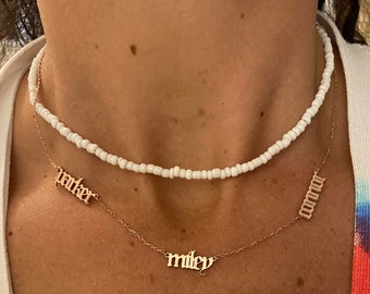 Gothic mommy necklace with 1 2  3 4 5 6 names. Gothic mommy necklace.Mom necklace. Old English Mommy necklace. Sterling silver gold plated.