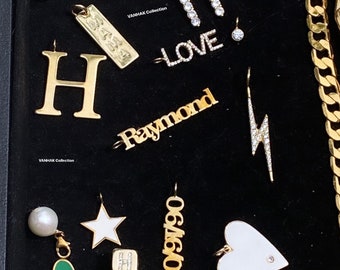 CHARMS! Enamel charms. Heart charm. Star charm. Personalized charms. Name charm. Letter charm. Date charm. Sterling Silver Gold Plated.