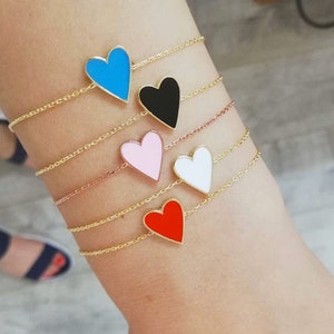 Sterling silver and gold plated heart enamel bracelet. Enamel heart bracelet.