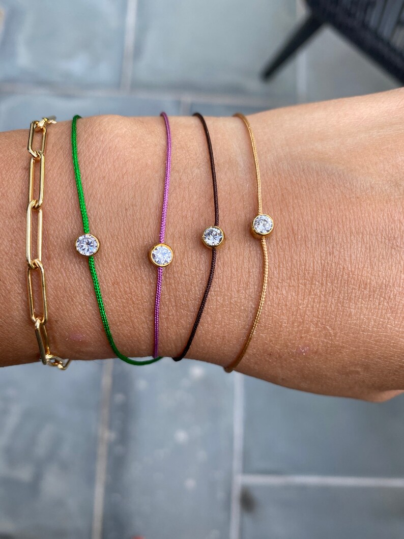 Diamond String Bracelet. CZ String Bracelet. Bezel CZ String Etsy