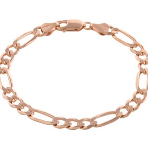 Figaro chain link bracelet in rose gold, gold and silver. Sterling silver and gold plated.