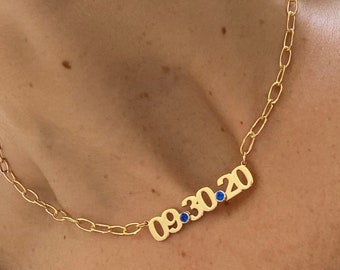 Custom date necklace choker. Date necklace on a paper clip chain. Anniversary/Birthday necklace. Sterling silver gold plated