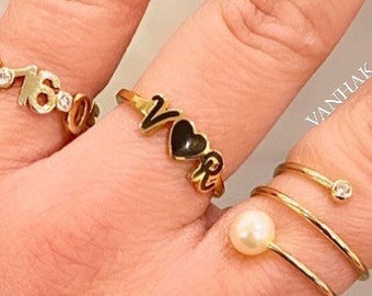 Anello con iniziali personalizzate / Anello con doppia iniziale / Anello con iniziali in argento sterling / Anello personalizzato / Anello personalizzato con lettera cuore lettera