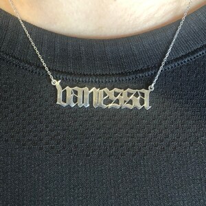 Sterling Silver Lowercase Old English Letter (or Name) Personalized Custom Necklace. Gothic nameplate necklace.