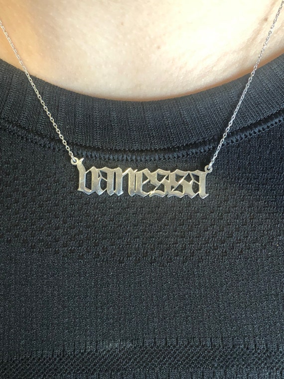 Sterling Silver Lowercase Old English Letter or Name Personalized Custom Necklace. Gothic Nameplate Necklace. Etsy