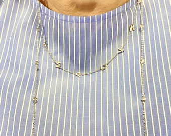 Sideways initial / letter necklace. 1 2 3 4 5 6 7 8 9 10 initials | Sterling Silver 14K Gold Plated | Personalized grandma necklace.