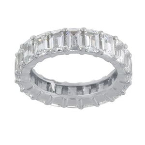 Emerald cut band. Wedding ring. Anniversary gift. Sterling Silver White Gold Plated Baguette Style Eternity Band Ring with Clear Stones