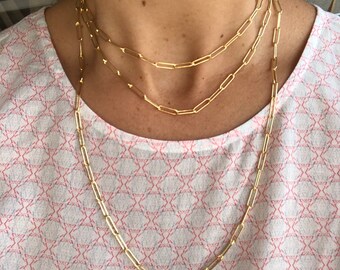14k Gold filled paper clip chain chains necklace/choker. Long link chain necklace. Long link choker. Paper clip necklace. Paper clip choker