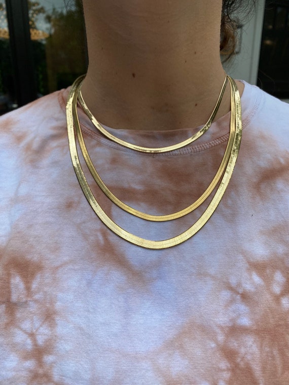 18K Gold Filled Herringbone Chain Necklaces. Snake Chain Necklaces