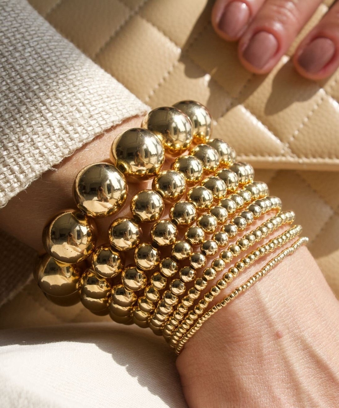 14k Gold Filled Bead Ball Bracelets in Silver Yellow Gold. Make the