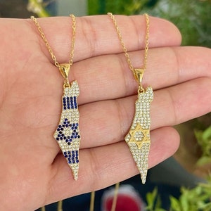 Collier pavé carte d'Israël | Collier ras de cou Israël | Collier Israël | Collier ras de cou avec diamants, carte d'Israël | Bijoux pavé Israël