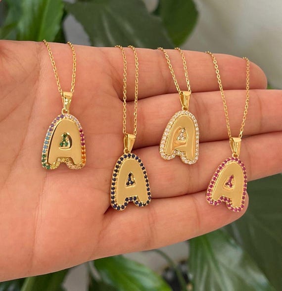 Enamel outline Bubble Initial Necklace Enamel Initial Charms  Personalized enamel Jewelry Bubble initial necklace charms
