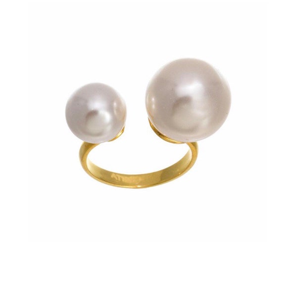 Double Pearl Ring Silver