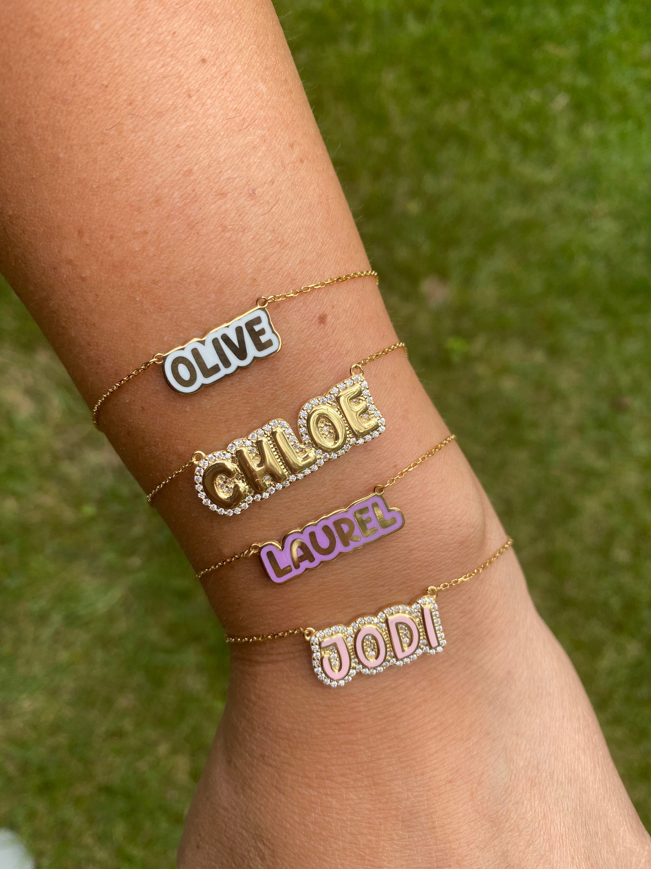 Custom Enamel Name Bracelet - Gold