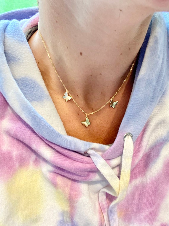14k gold butterfly choker necklace deals