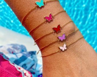 Sterling silver and gold plated enamel butterfly bracelets. Butterfly jewelry. Colorful butterfly bracelets.