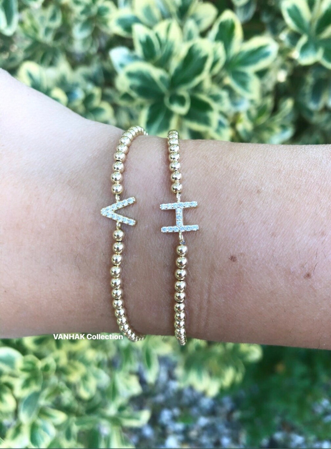 14k Gold Filled Initial Beaded Ball Bracelets. Gold Filled Etsy