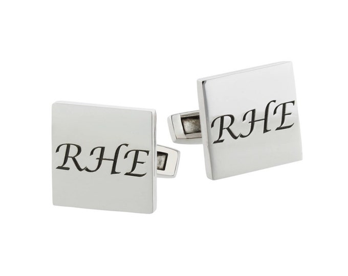 Square script engraved cufflinks | Square personalized cufflinks | Engraved cufflinks | Custom cufflinks | Mens initial cufflinks