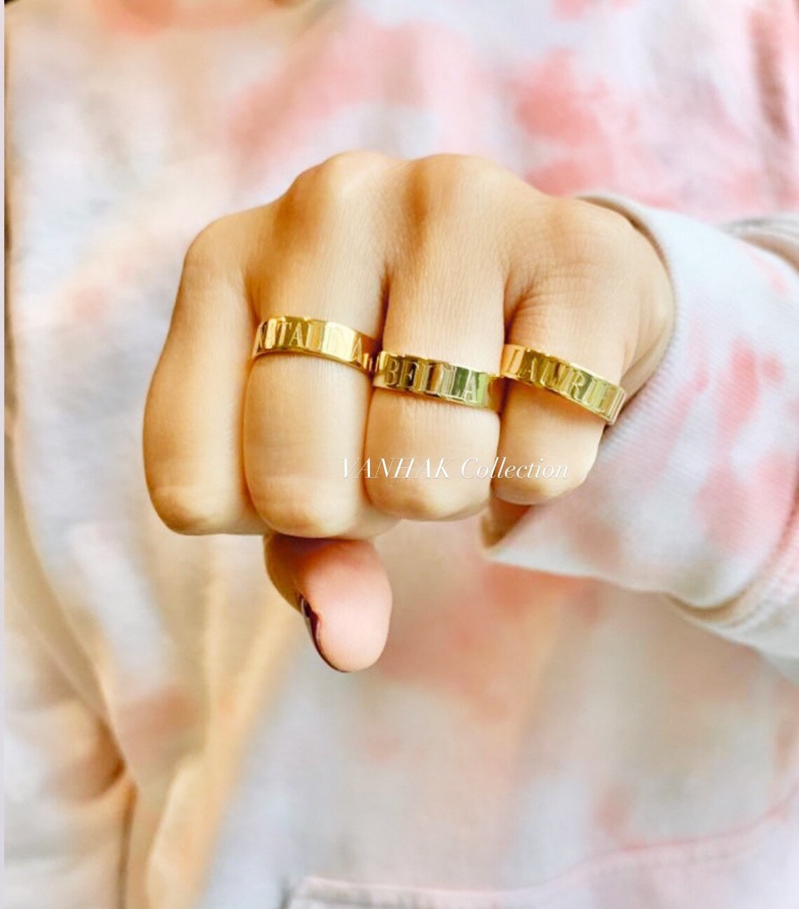 Personalized Name Ring | Sterling Silver and 14K Gold Plated Engraved ...
