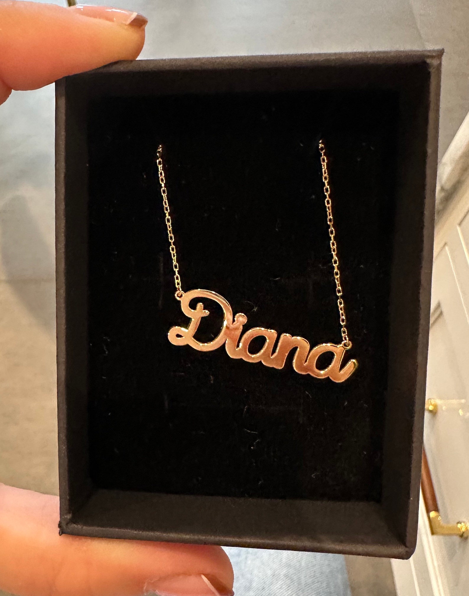 Script Engraving Jewelry Sterling Silver 14K Gold Plated Script Diana Nameplate Necklace | Name ...