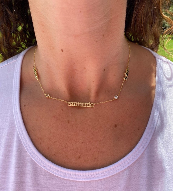 Mommy Necklace With 1 2 3 4 5 6 Names and Bezel Diamonds. Mom
