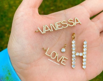 Personalized Pave’ Charms. Initial charms. Letter charms. Diamond Charms. CZ charms. Custom name charms. Sterling Silver Gold Plated.