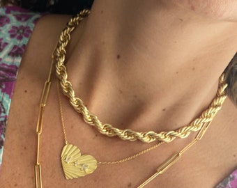 18K gold-filled large link choker l gold-filled mega link paper clip chain necklaces l Gold Chain necklaces l Mega link chain necklace.