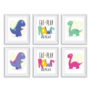 Dinosaur Printable Wall Art, Dinosaur Themed Art, Dinosaur Theme Wall Art, Digital Download, Wall Decor, Pink Dinosaurs, Dinosaur Art, Dinos