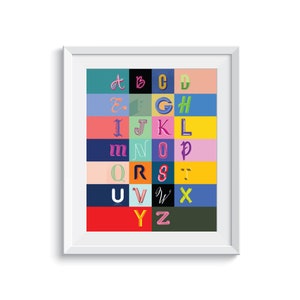 Typography Alphabet Printable, Alphabet Art, Alphabet Wall Art, Alphabet Digital Download, Wall Decor, Playroom Decor, Playroom Printable,