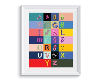 Typography Alphabet Printable, Alphabet Art, Alphabet Wall Art, Alphabet Digital Download, Wall Decor, Playroom Decor, Playroom Printable,
