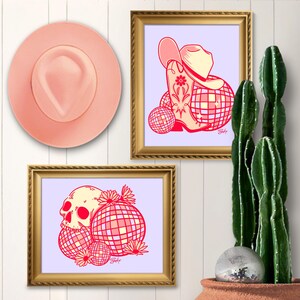 Disco Daisy Cowgirl Skull Art Hot Pink and Purple