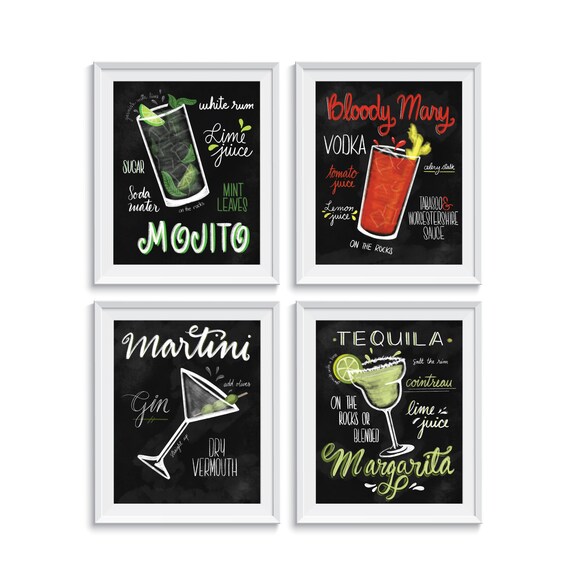 Chalkboard Style Cocktail Themed Printable Art - Etsy