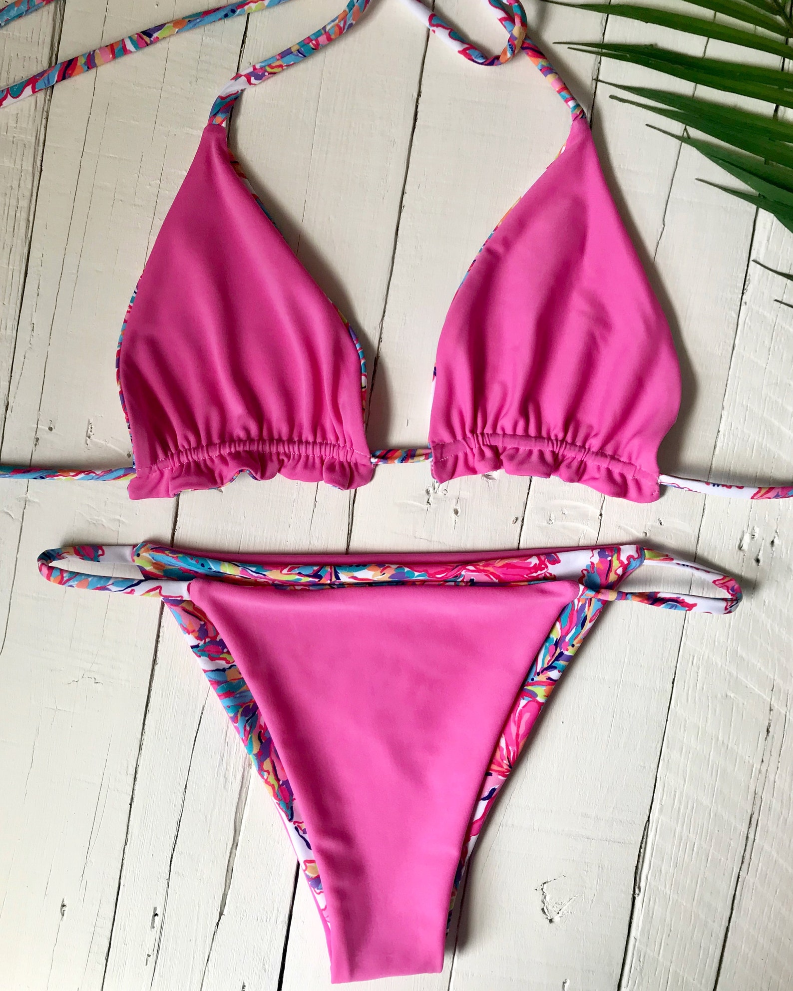 String Bikini / Micro Bikini / Triangle Bikini Top / Pink - Etsy Denmark