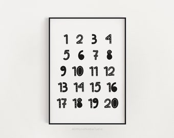 Numbers - Scandi Monochrome - Wall Art - Nursery / Playroom Print