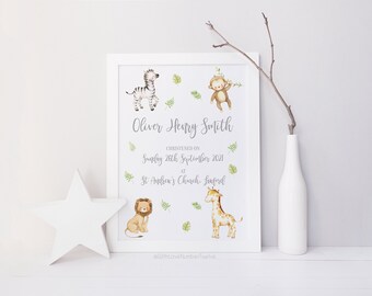 Personalised Jungle Themed Christening Print - Christening Keepsake | Christening Gift | Nursery Print | Jungle Nursery Print | Wall Art