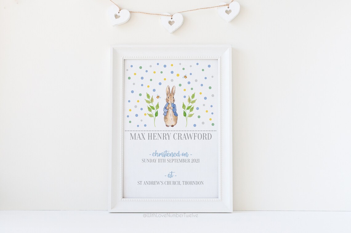 Personalised Peter Rabbit Christening Print Christening Etsy UK
