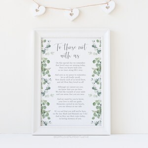 To Those Not With Us Wedding Print - Loving Memory Print, Personalised Wedding Sign, Wedding Decor, Wedding Sign