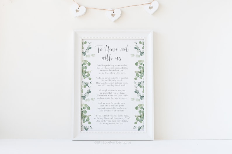 To Those Not With Us Wedding Print Loving Memory Print, Personalised Wedding Sign, Wedding Decor, Wedding Sign image 1