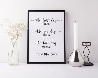 The First Day, The Yes Day, The Best Day Print - Couples Print | Wedding Day | Wall Art | Personalised Print