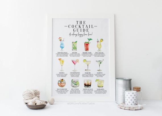 The Cocktail Guide Print - Kitchen Print | Cocktail Print | Kitchen Decor | Wall Art